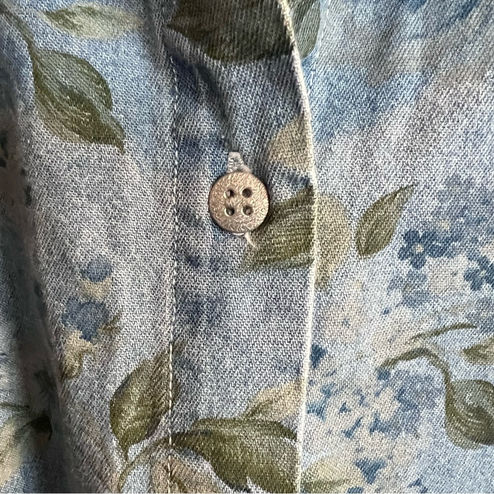 Vintage‎ Denim Short Sleeve Button Down Floral Hydrangea Print Cotton XL - Picture 4 of 6